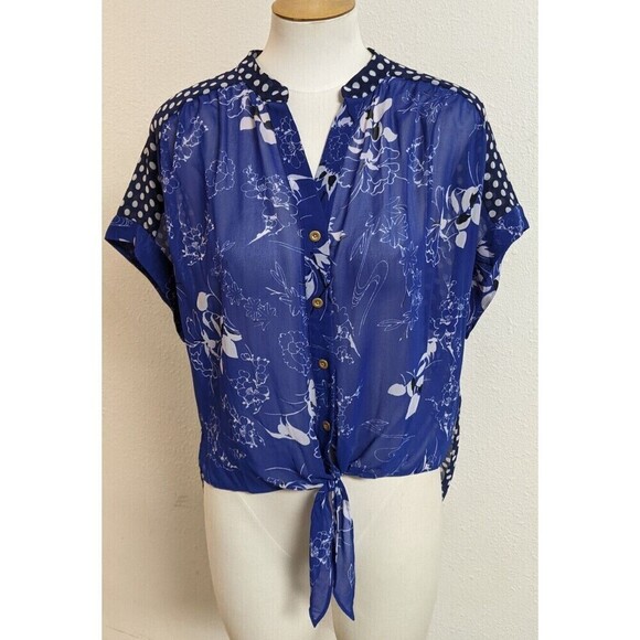 LeifNotes Tops - Anthropologie LEIFNOTES "Times Two" Polka Dot Floral Tie Front Blouse Size 8